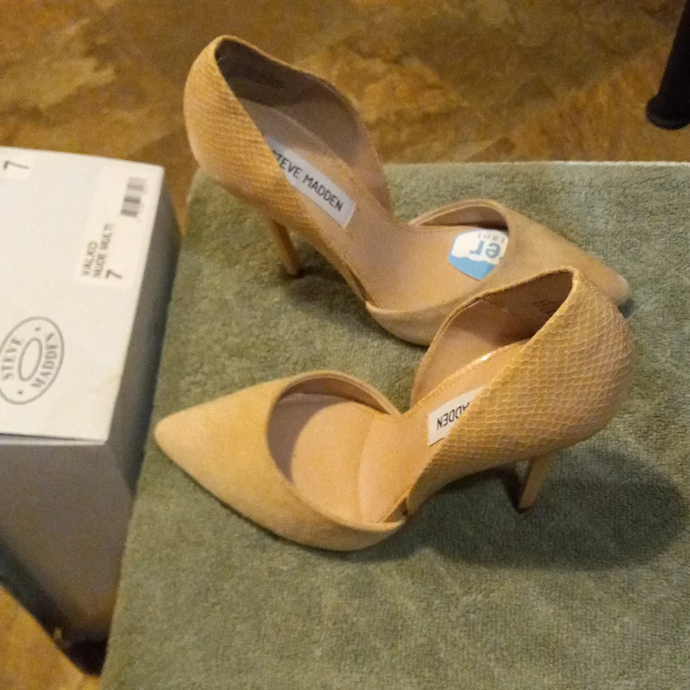 Steve Madden Valko D’Orsay Heels Nude Multi-Color Suede and Snakeskin Size 7 - Picture 12 of 12